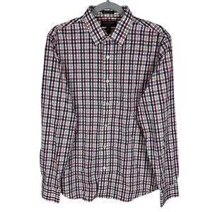 Banana Republic Plaid Shirt Men's M Red Blue Untucked Fit‎ Non-Iron Button-Up